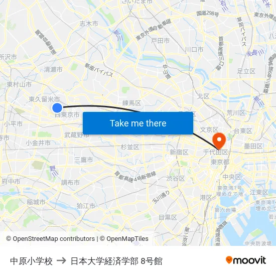 中原小学校 to 日本大学経済学部 8号館 map
