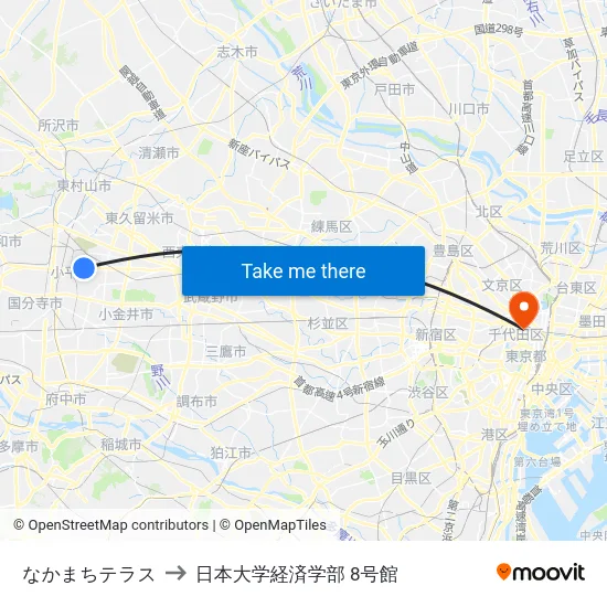 なかまちテラス to 日本大学経済学部 8号館 map