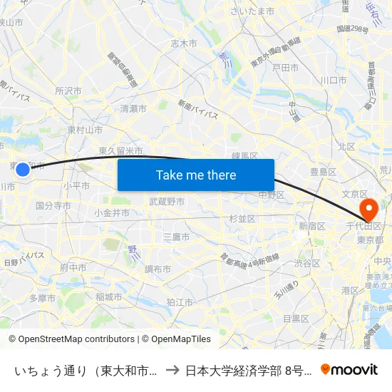 いちょう通り（東大和市） to 日本大学経済学部 8号館 map