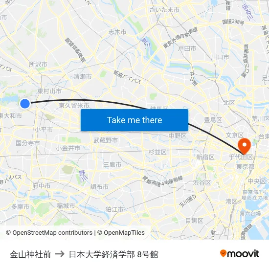 金山神社前 to 日本大学経済学部 8号館 map