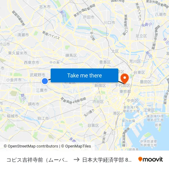 コピス吉祥寺前（ムーバス） to 日本大学経済学部 8号館 map