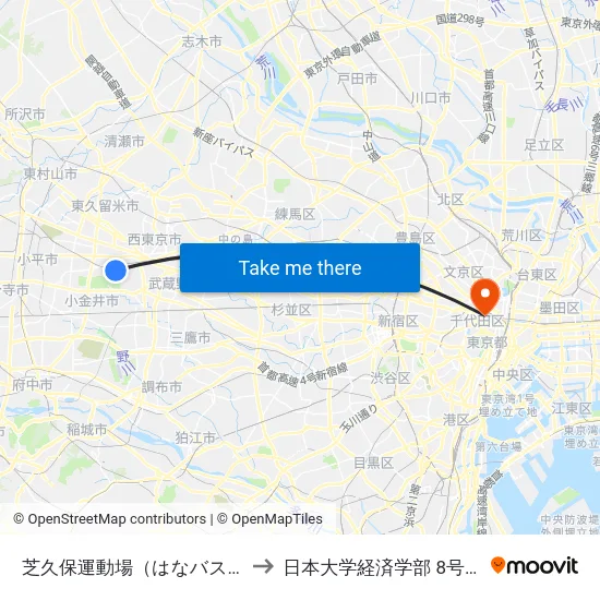 芝久保運動場（はなバス） to 日本大学経済学部 8号館 map