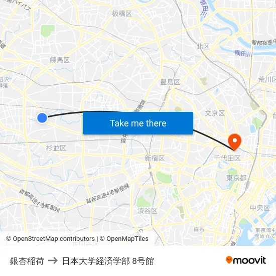 銀杏稲荷 to 日本大学経済学部 8号館 map