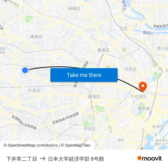 下井草二丁目 to 日本大学経済学部 8号館 map