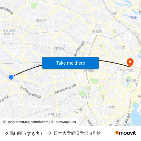 久我山駅（すぎ丸） to 日本大学経済学部 8号館 map