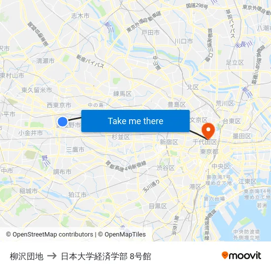 柳沢団地 to 日本大学経済学部 8号館 map