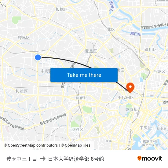 豊玉中三丁目 to 日本大学経済学部 8号館 map