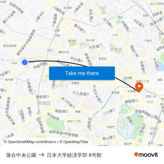 落合中央公園 to 日本大学経済学部 8号館 map