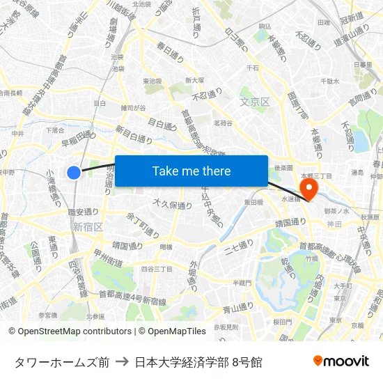 タワーホームズ前 to 日本大学経済学部 8号館 map