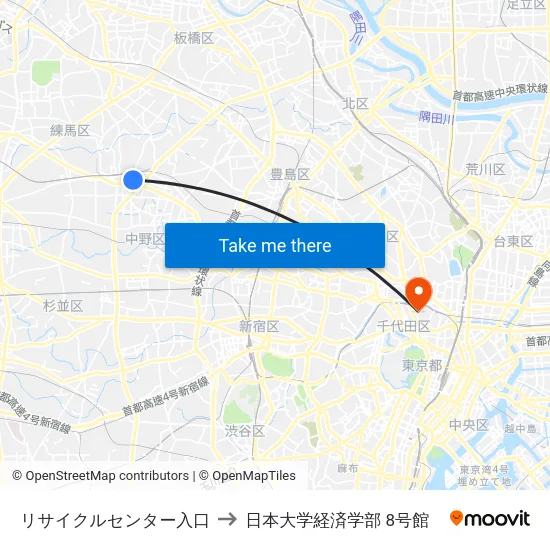 リサイクルセンター入口 to 日本大学経済学部 8号館 map