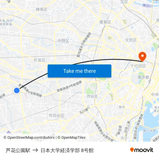 芦花公園駅 to 日本大学経済学部 8号館 map