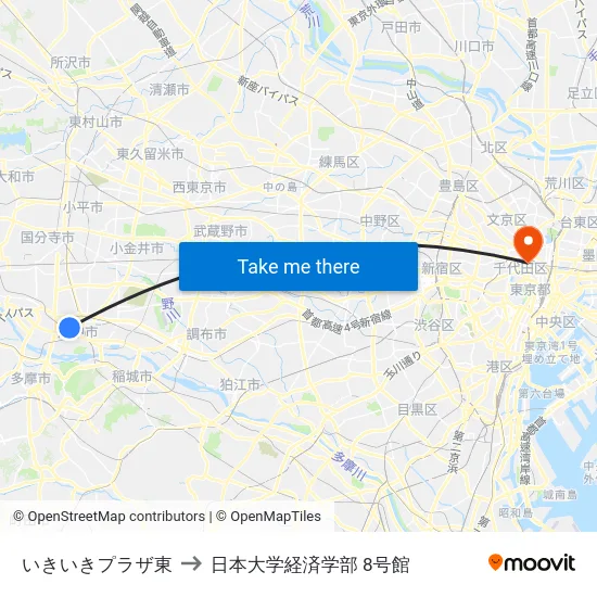 いきいきプラザ東 to 日本大学経済学部 8号館 map