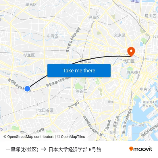 一里塚(杉並区) to 日本大学経済学部 8号館 map