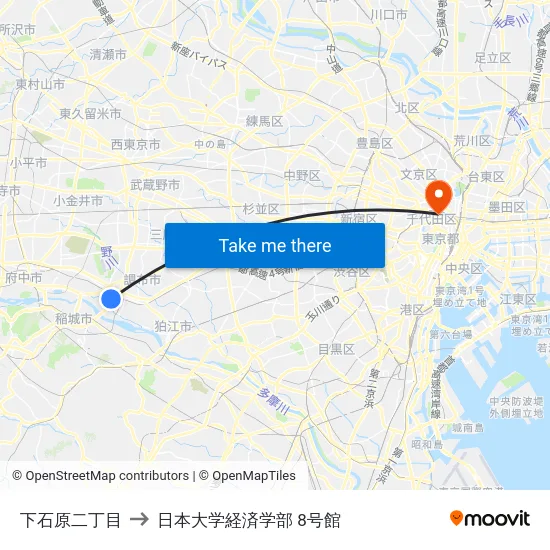 下石原二丁目 to 日本大学経済学部 8号館 map