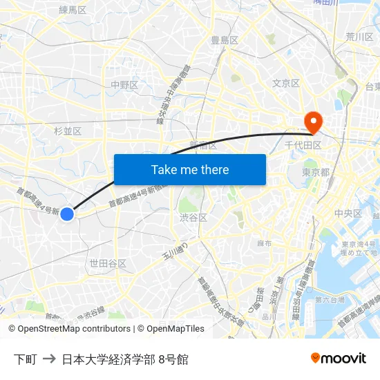 下町 to 日本大学経済学部 8号館 map