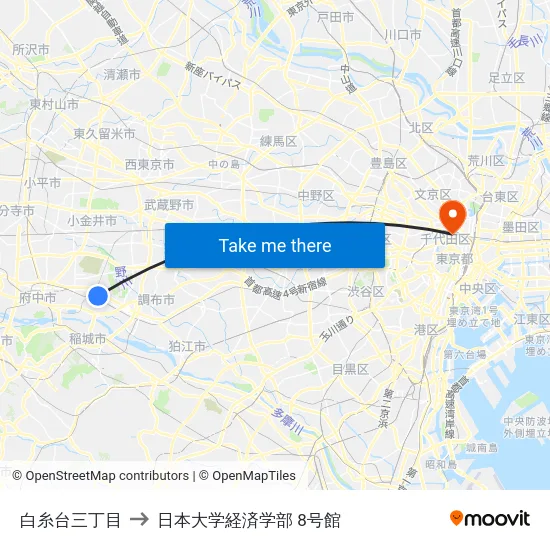白糸台三丁目 to 日本大学経済学部 8号館 map