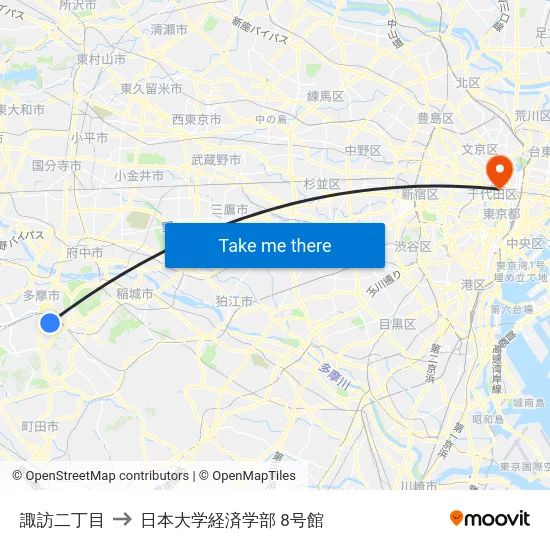 諏訪二丁目 to 日本大学経済学部 8号館 map