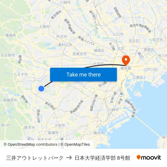 三井アウトレットパーク to 日本大学経済学部 8号館 map