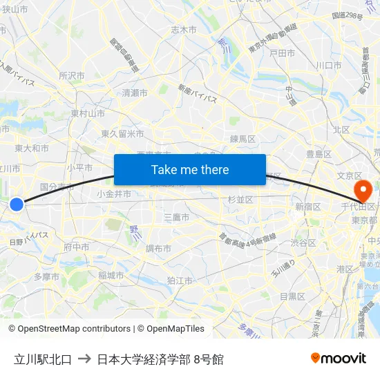 立川駅北口 to 日本大学経済学部 8号館 map