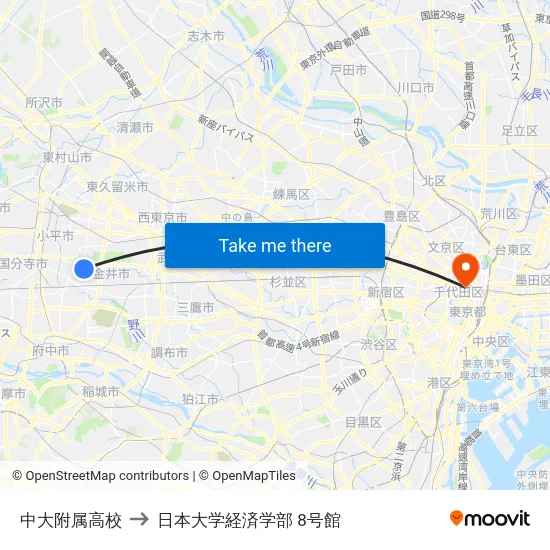 中大附属高校 to 日本大学経済学部 8号館 map