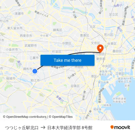 つつじヶ丘駅北口 to 日本大学経済学部 8号館 map