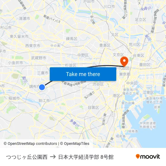 つつじヶ丘公園西 to 日本大学経済学部 8号館 map