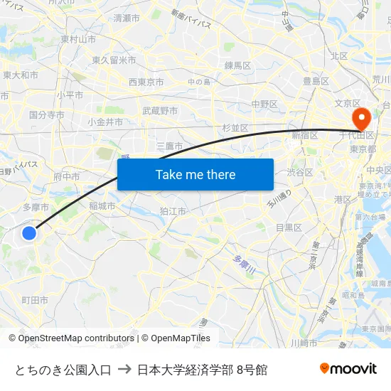 とちのき公園入口 to 日本大学経済学部 8号館 map