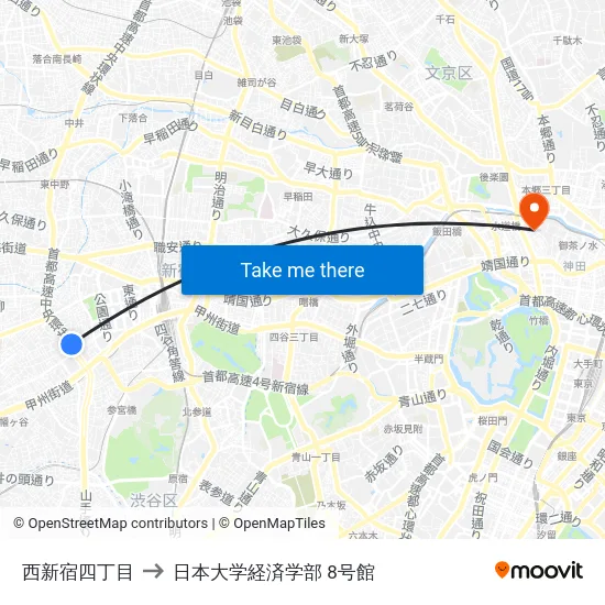 西新宿四丁目 to 日本大学経済学部 8号館 map