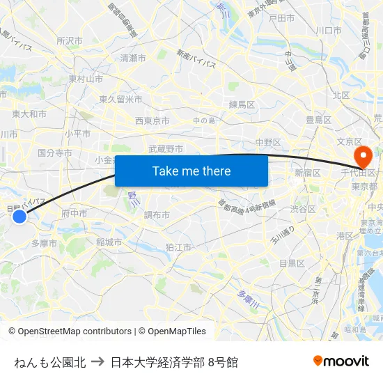 ねんも公園北 to 日本大学経済学部 8号館 map