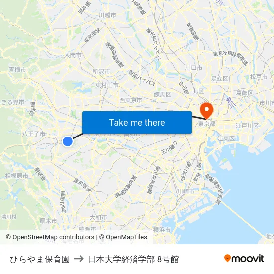 ひらやま保育園 to 日本大学経済学部 8号館 map