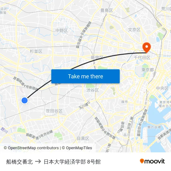 船橋交番北 to 日本大学経済学部 8号館 map
