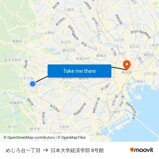 めじろ台一丁目 to 日本大学経済学部 8号館 map