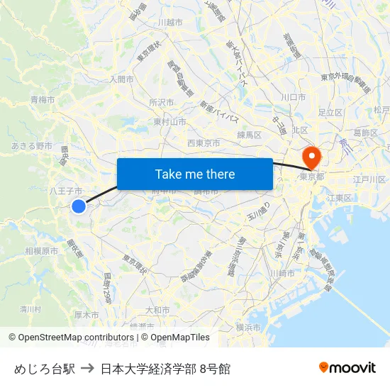 めじろ台駅 to 日本大学経済学部 8号館 map