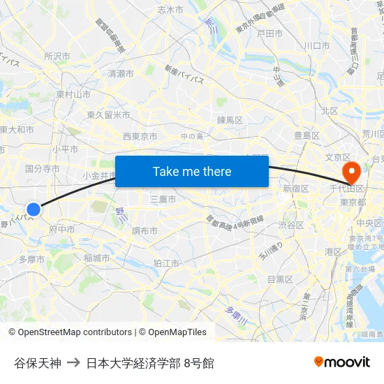 谷保天神 to 日本大学経済学部 8号館 map