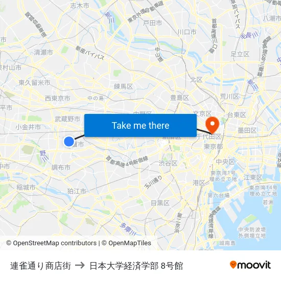 連雀通り商店街 to 日本大学経済学部 8号館 map