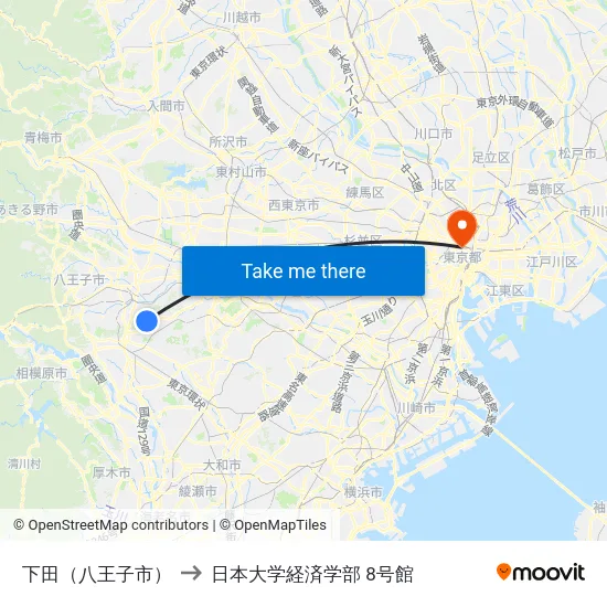 下田（八王子市） to 日本大学経済学部 8号館 map