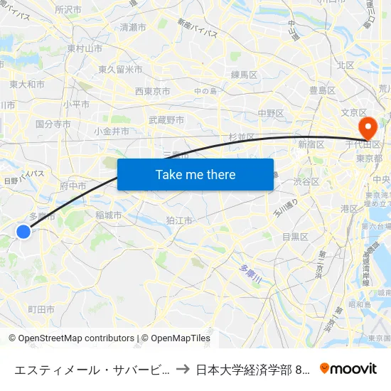 エスティメール・サバービア前 to 日本大学経済学部 8号館 map