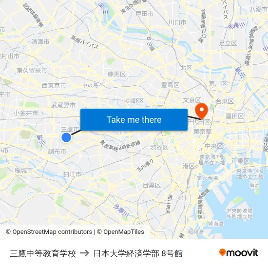 三鷹中等教育学校 to 日本大学経済学部 8号館 map