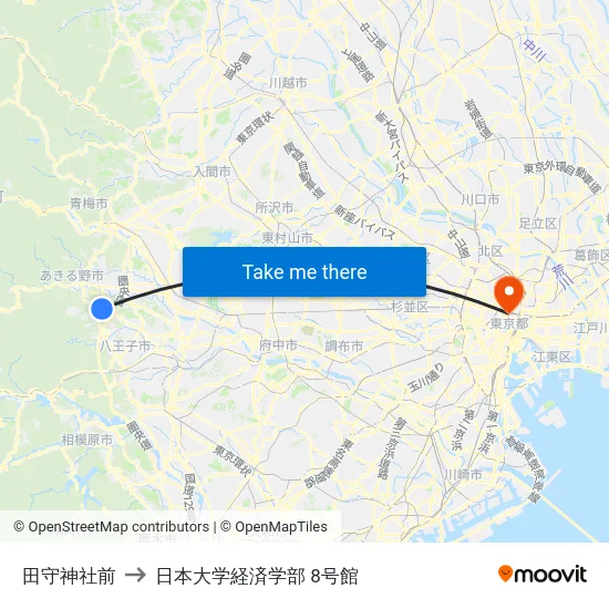 田守神社前 to 日本大学経済学部 8号館 map