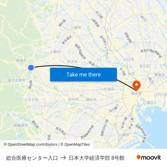 総合医療センター入口 to 日本大学経済学部 8号館 map