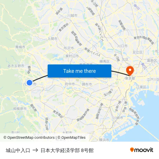 城山中入口 to 日本大学経済学部 8号館 map