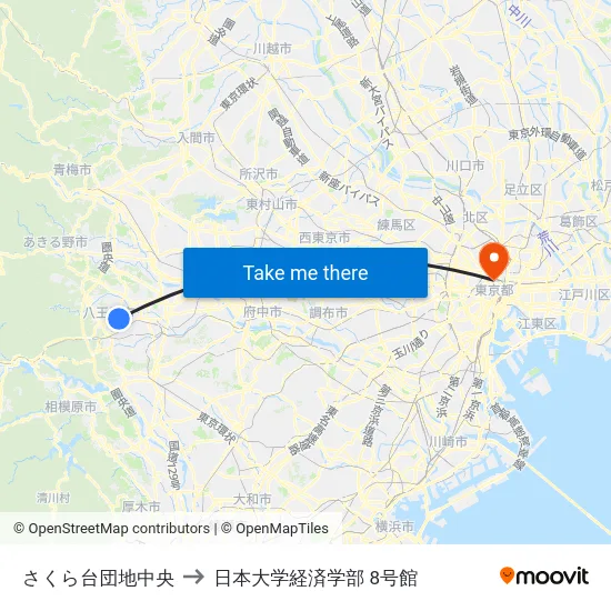 さくら台団地中央 to 日本大学経済学部 8号館 map