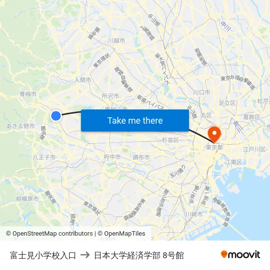 富士見小学校入口 to 日本大学経済学部 8号館 map