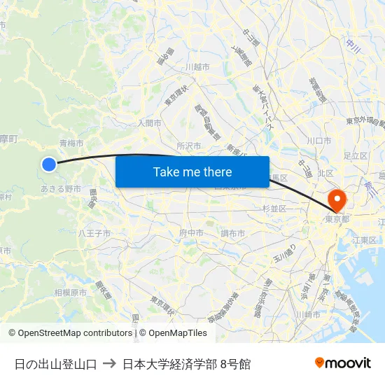 日の出山登山口 to 日本大学経済学部 8号館 map