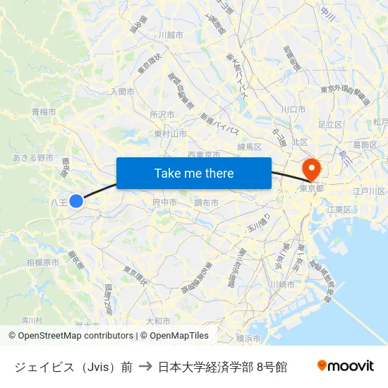 ジェイビス（Jvis）前 to 日本大学経済学部 8号館 map