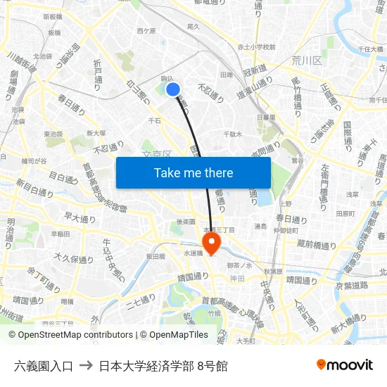 六義園入口 to 日本大学経済学部 8号館 map