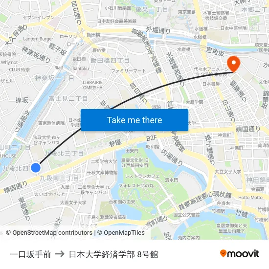 一口坂手前 to 日本大学経済学部 8号館 map