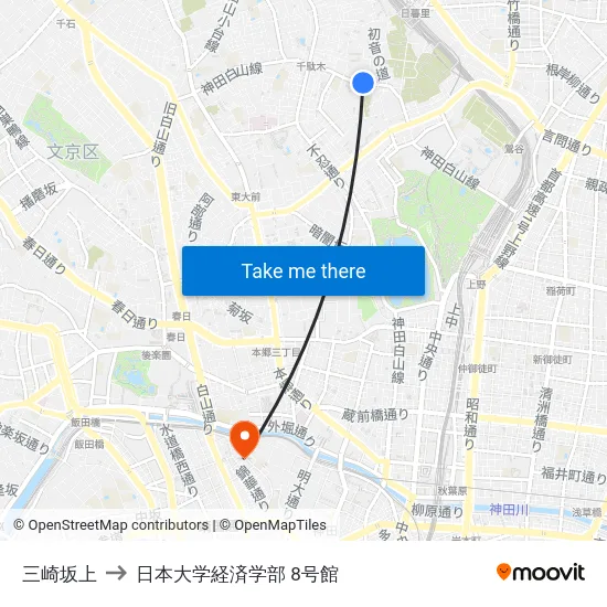 三崎坂上 to 日本大学経済学部 8号館 map