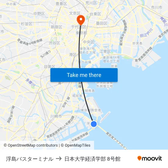 浮島バスターミナル to 日本大学経済学部 8号館 map