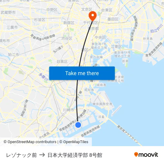 レゾナック前 to 日本大学経済学部 8号館 map